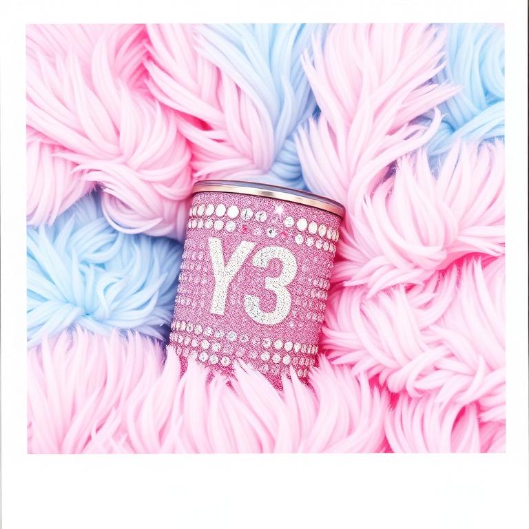 Rhinestone tumbler on fluffy pastel fur